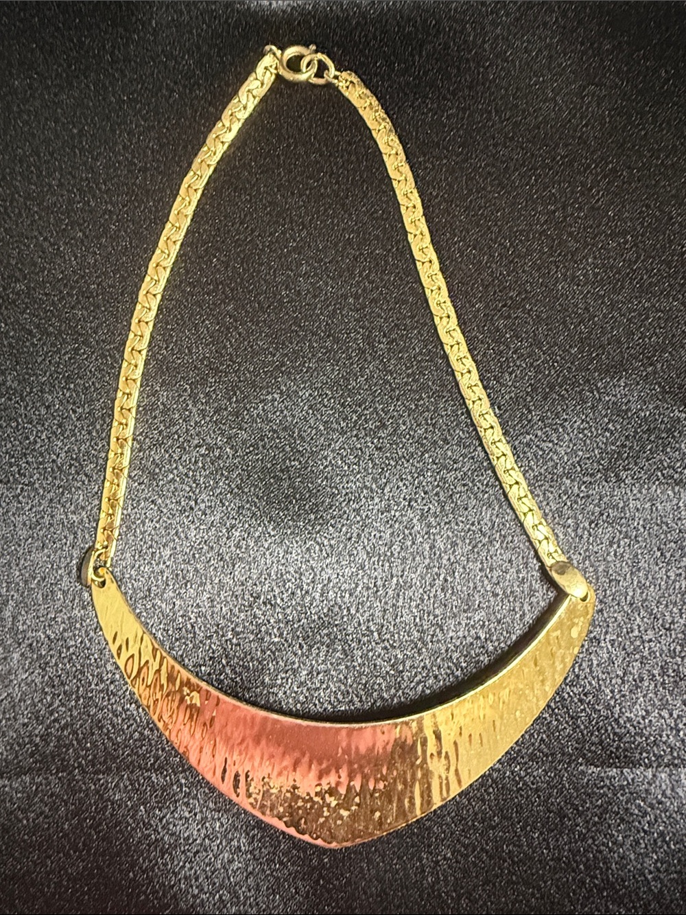Vintage Gold-Tone Hammered Crescent Bib Necklace - Women Jewelry